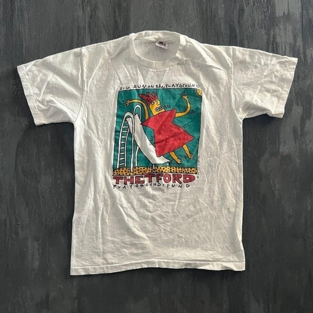Vintage Big‎ Hed Shirt Mens Medium White 1990s Art Thetford Playground Fund